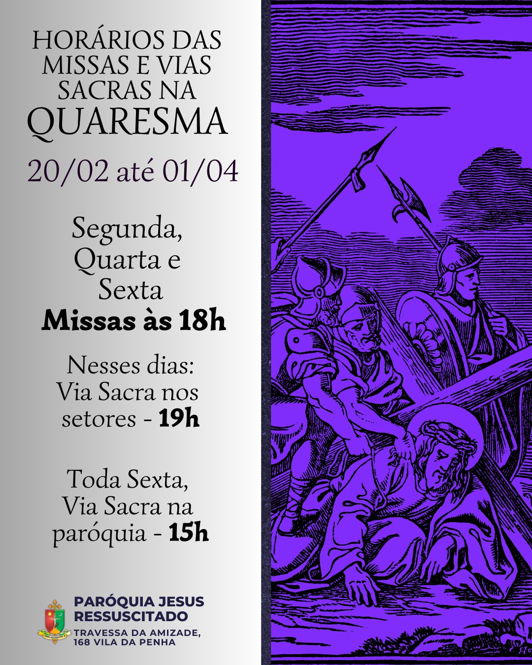 Mudança nos Horários das Missas Durante o Período da Quaresma